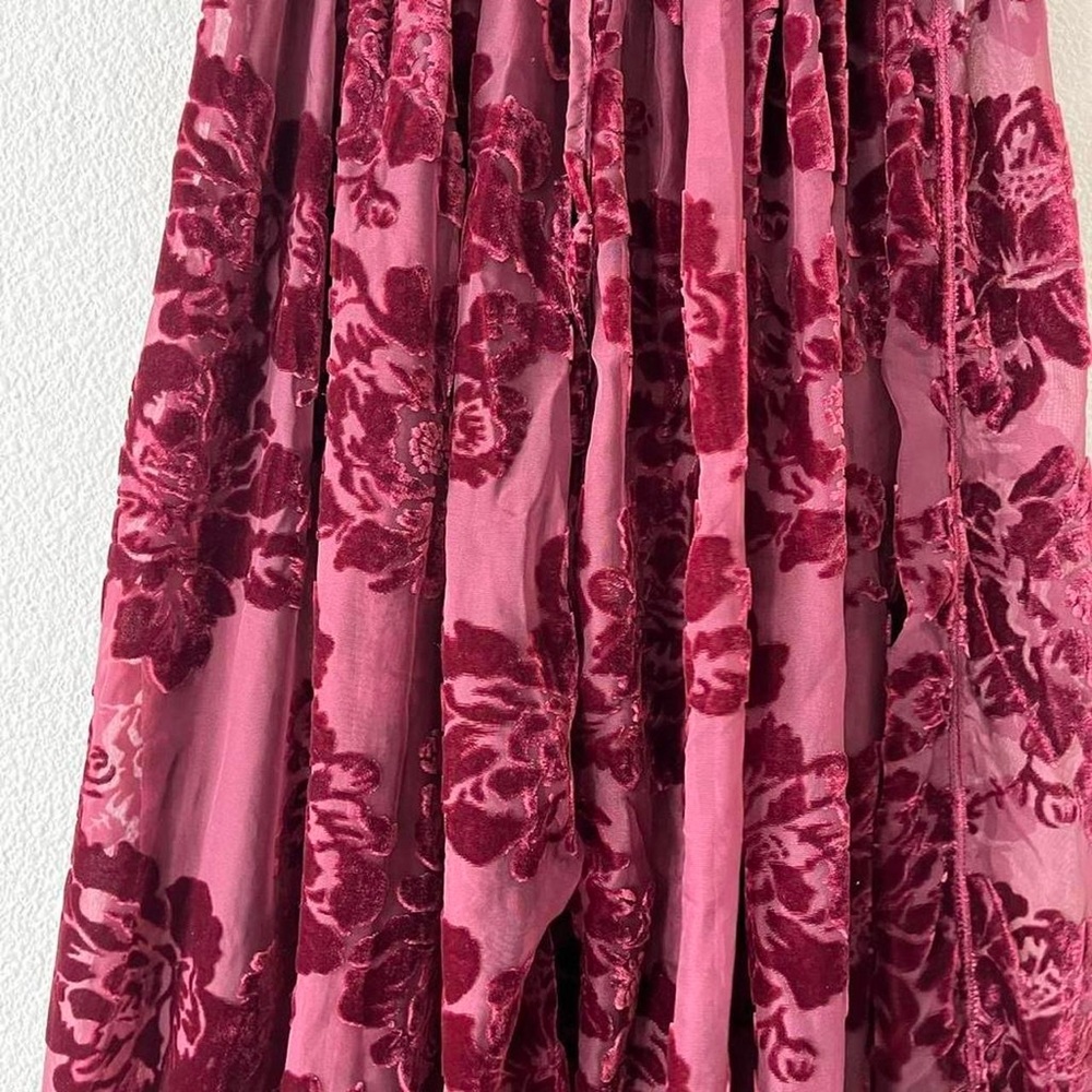 Free People Burgundy Velvet Floral Wide-Leg Lace Trim Pants - Picture 4 of 5